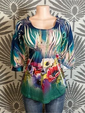 VTG Y2K Watercolor Floral Babydoll Tunic Top Women’s S Boho Cottagecore